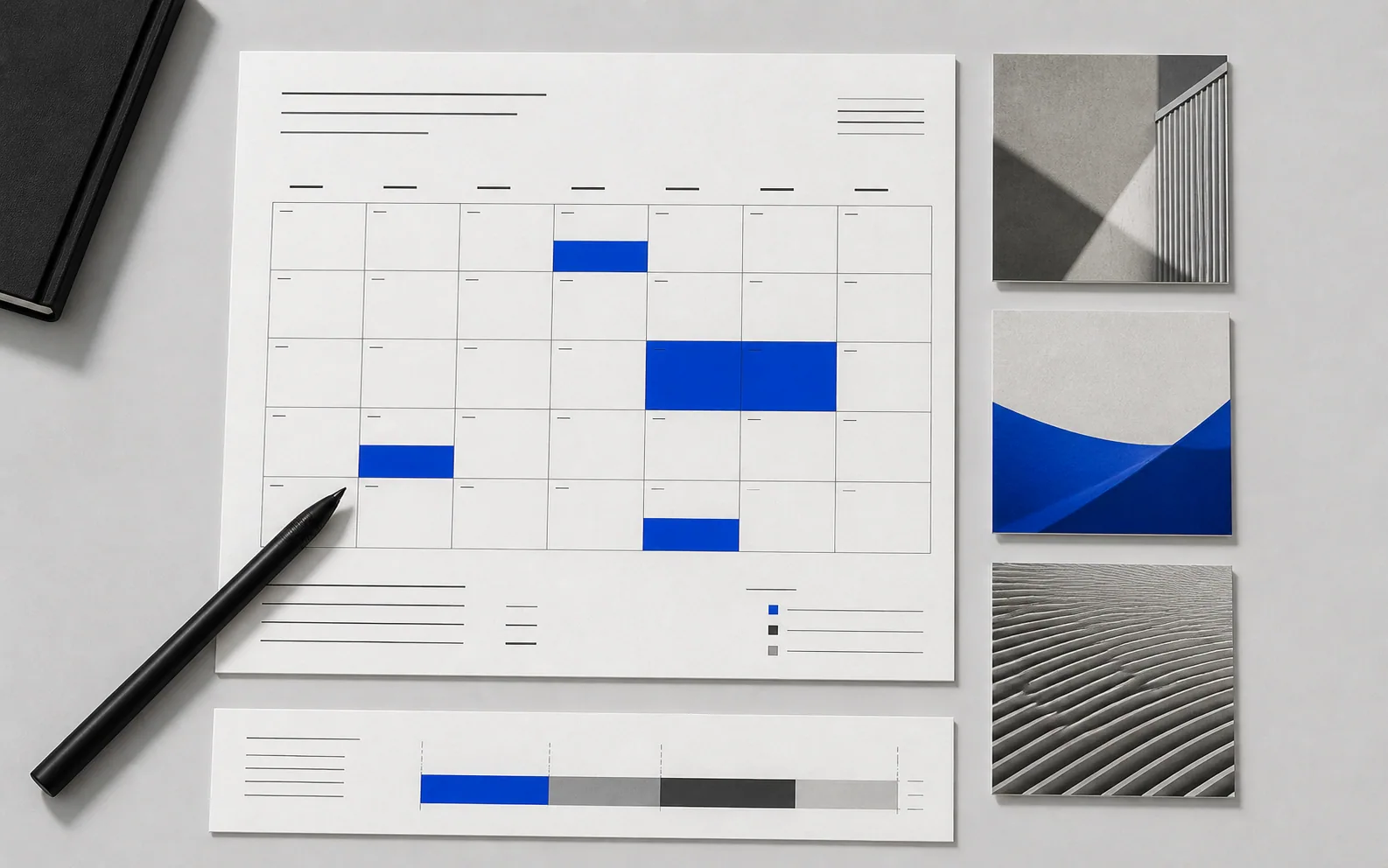 Dirección visual de Contenido, presupuesto y resultados en el mismo calendario